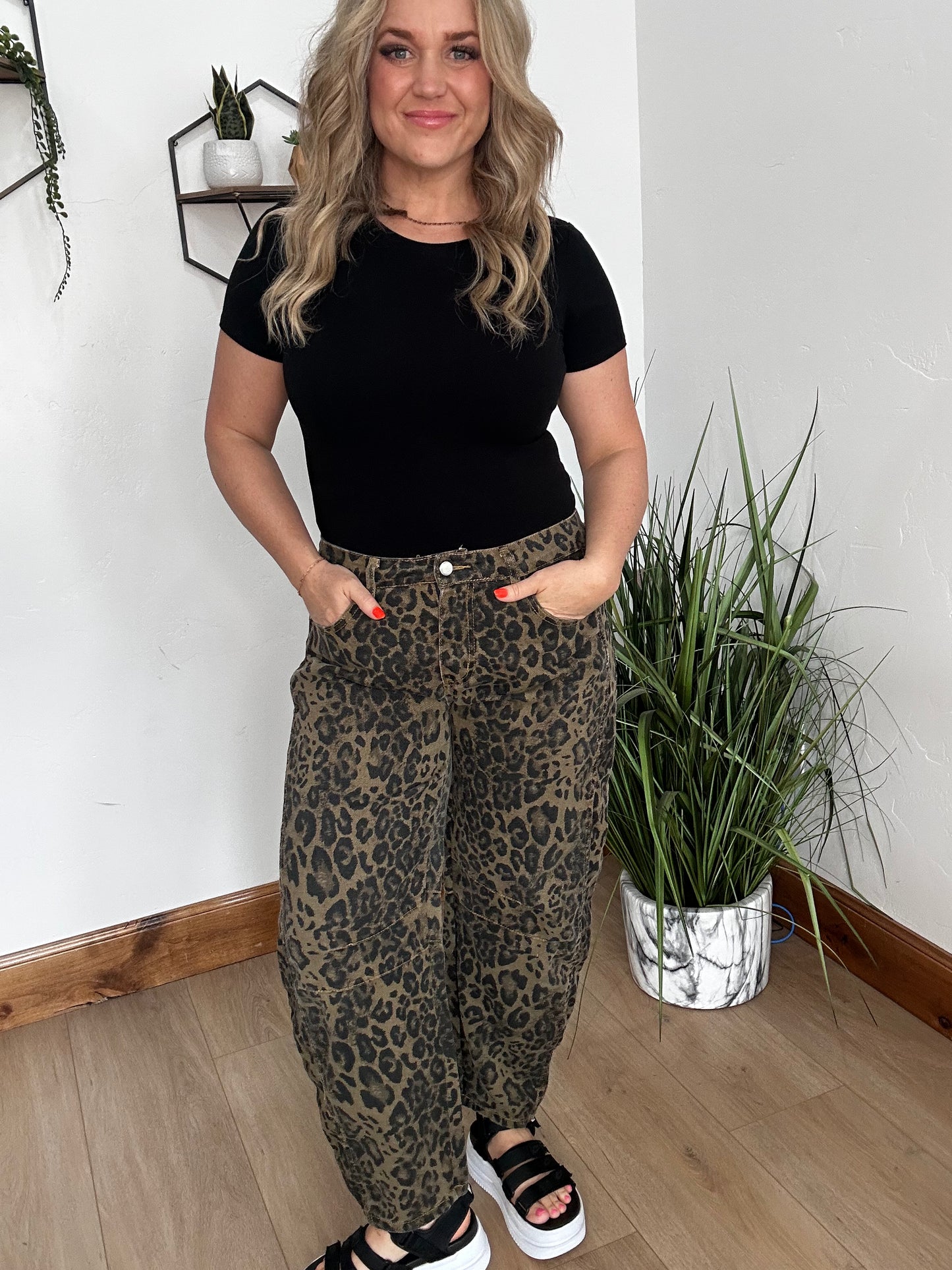 Leopard Barrel Jeans (Final Sale)