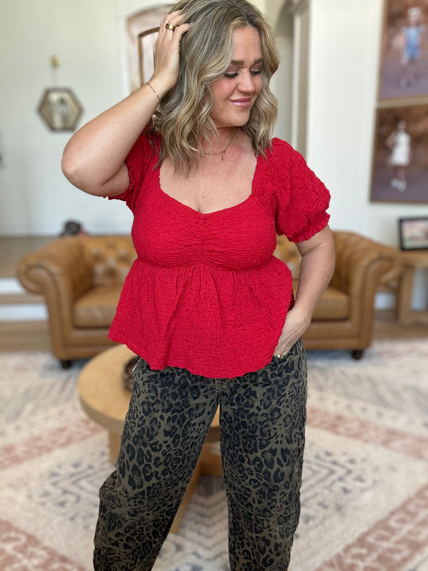And The Why Lovely Textured and Smocked Top