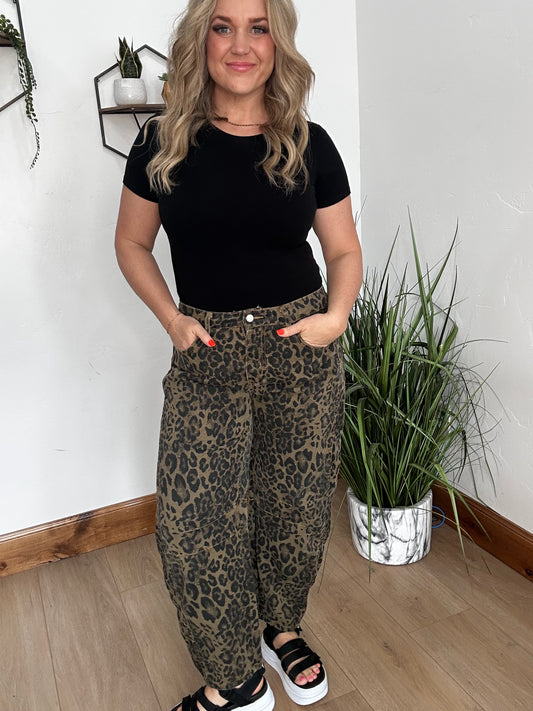 Leopard Barrel Jeans (Final Sale)